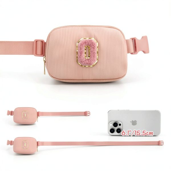 Gitus Initial Patch Waist Pack Girls Corduroy Fanny Bag-2