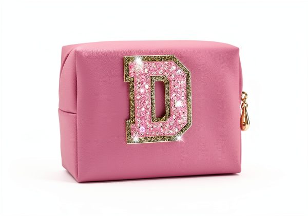 HENGNI Glitter Letter Makeup Bag PU Leather Waterproof-2