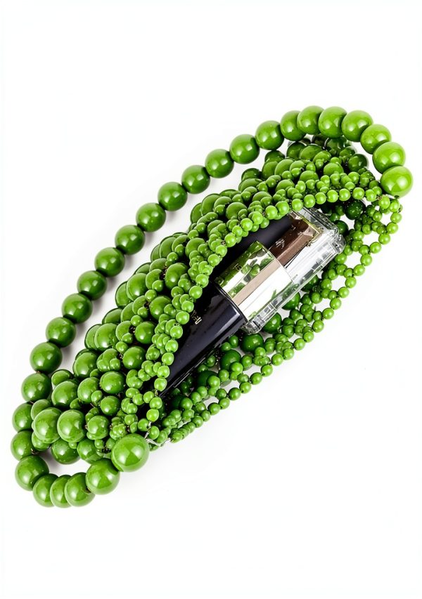 Acrylic Bead Evening Handbag Green Womens Satchel Bag-3