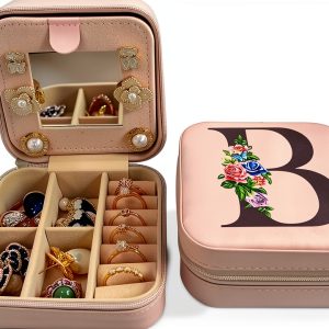 ZITEZHGO Jewelry Box Pink Fabric Travel Organizer Storage-0