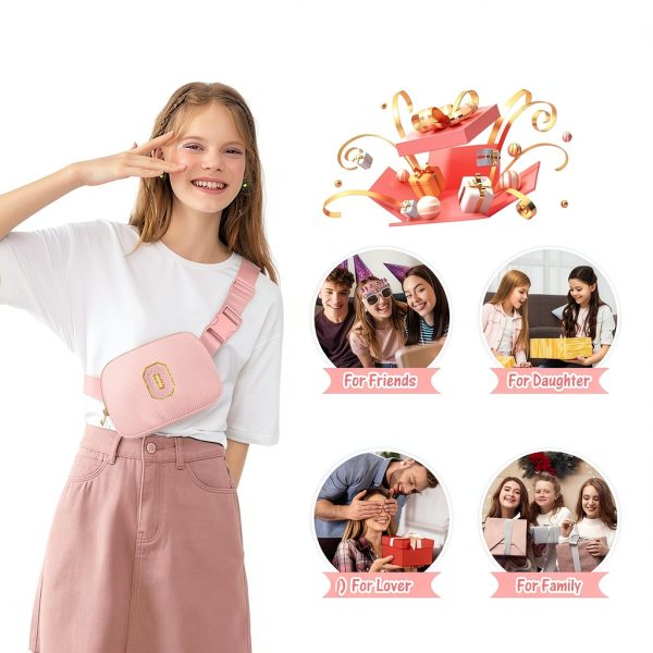 Gitus Initial Patch Waist Pack Girls Corduroy Fanny Bag-6