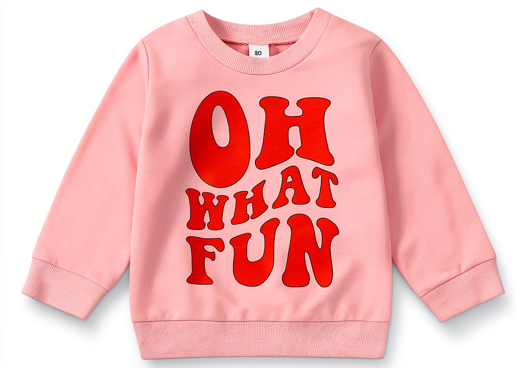 Baby wearing CHAUKAREAUL Christmas sweatshirt in a festive setting