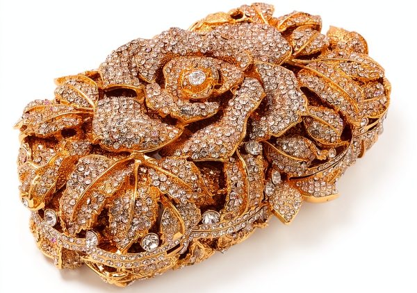 Rose Flower Evening Clutch Women Rhinestone Decorated-4