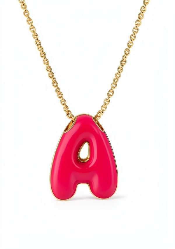 Initial Necklace 14K Gold Plated Enamel Balloon Letter Women-3