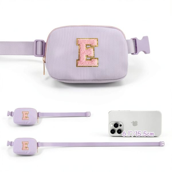 Gitus Initial Patch Waist Pack Corduroy Girls Fanny Bag-2