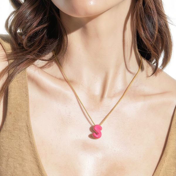 Initial Necklace 14K Gold Plated Enamel Balloon Letter Women-1