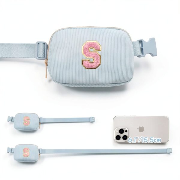 Gitus Initial Patch Waist Pack Corduroy Girls Fanny Bag-2