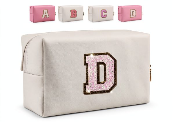 HENGNI Glitter Letter Makeup Bag PU Leather Waterproof-0