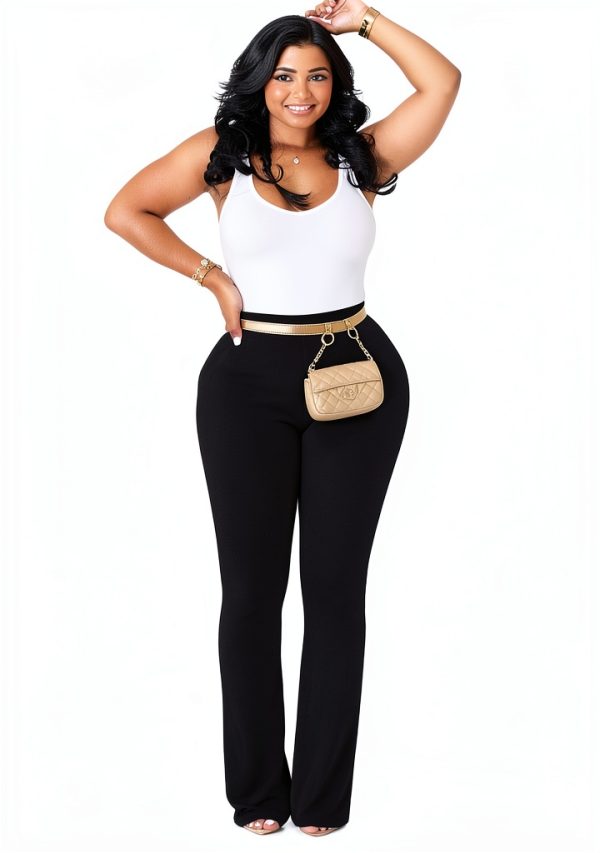 Ribbed Micro Flare Yoga Pants Womens Tummy Control Black-3