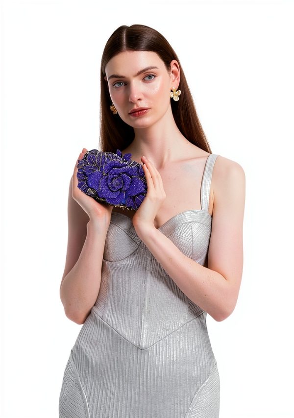 Rose Flower Evening Clutch Women Rhinestone Decorated-2