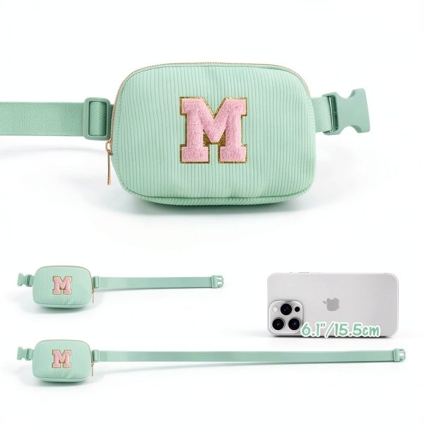 Gitus Initial Patch Waist Pack Corduroy Girls Fanny Bag-2