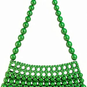 Acrylic Bead Evening Handbag Green Womens Satchel Bag-0