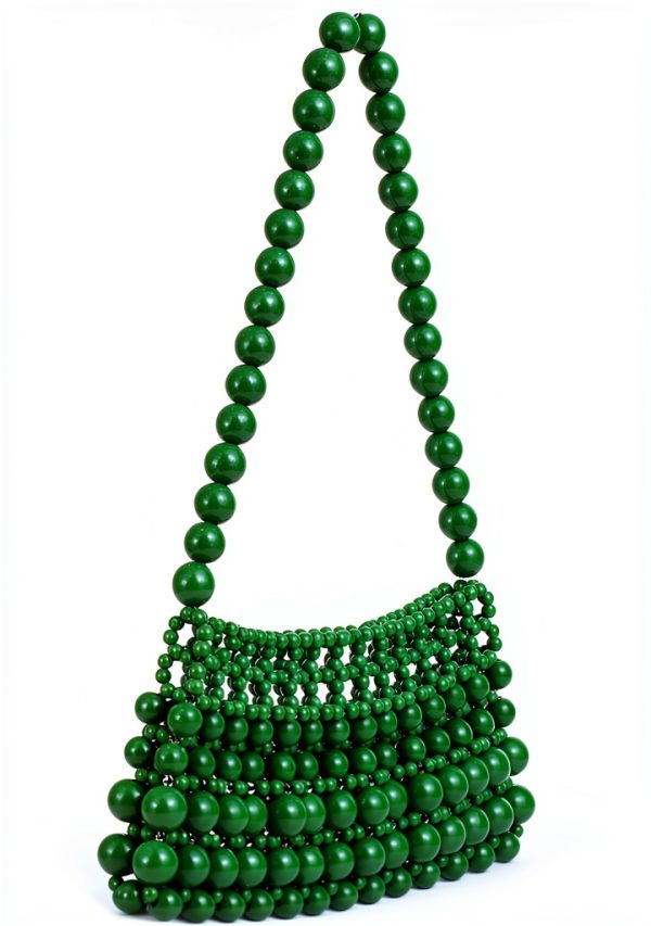 Acrylic Bead Evening Handbag Green Womens Satchel Bag-1