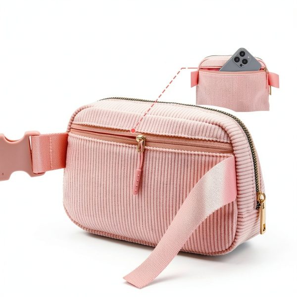 Gitus Initial Patch Waist Pack Girls Corduroy Fanny Bag-5