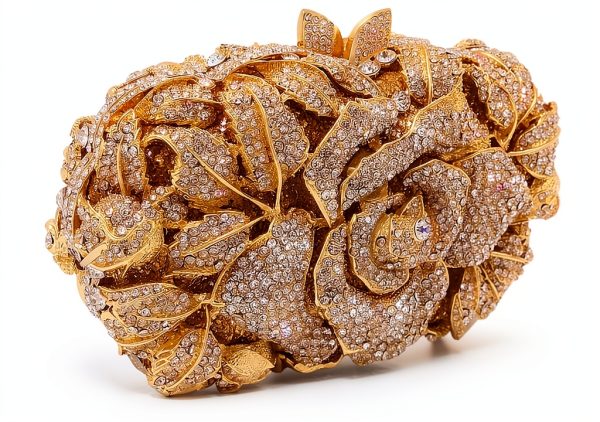 Rose Flower Evening Clutch Women Rhinestone Decorated-3