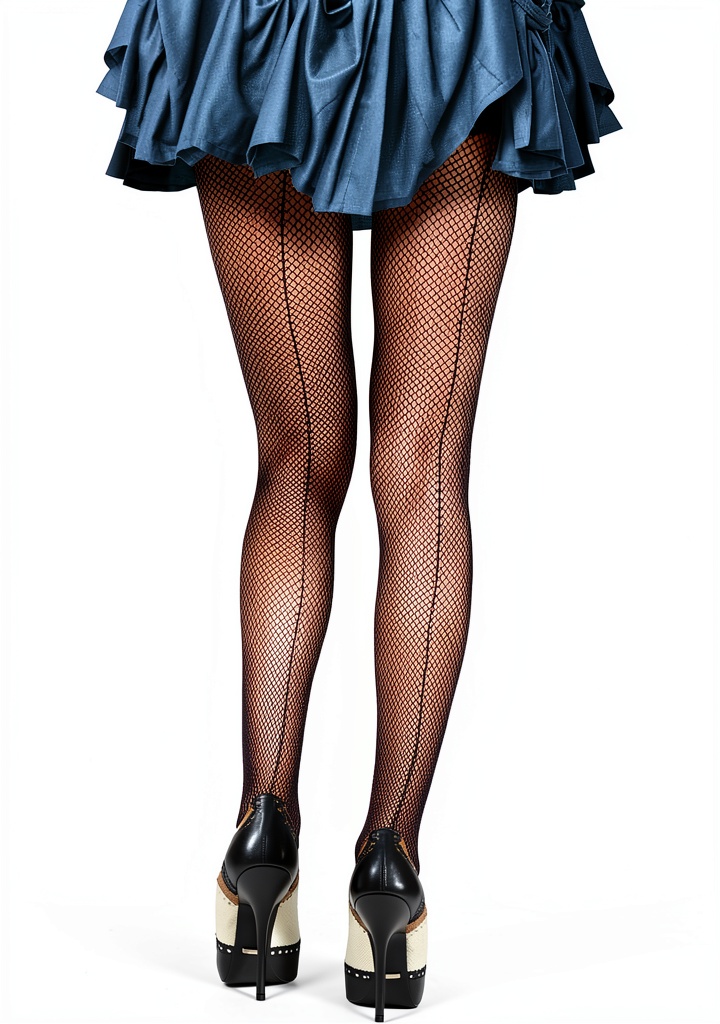 Fishnet stockings with backseam design on a model