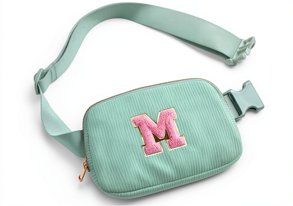 Gitus Initial Patch waist pack in Icing Blue color on a model