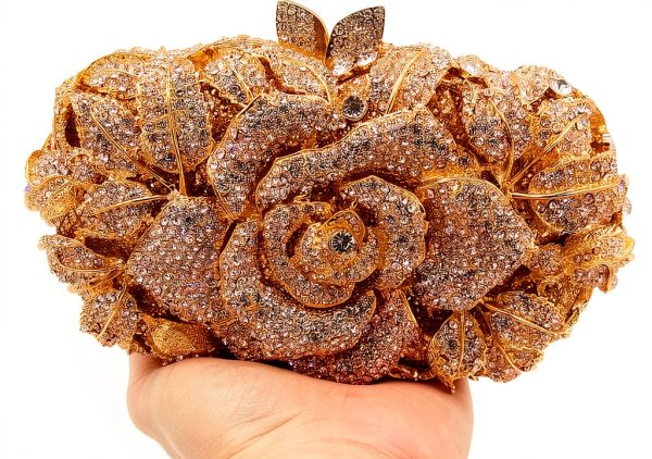 Rose Flower Evening Clutch Women Rhinestone Decorated-6