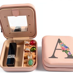 ZITEZHGO Jewelry Box Pink Fabric Travel Organizer Storage-0