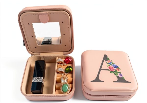 ZITEZHGO Jewelry Box Pink Fabric Travel Organizer Storage-0