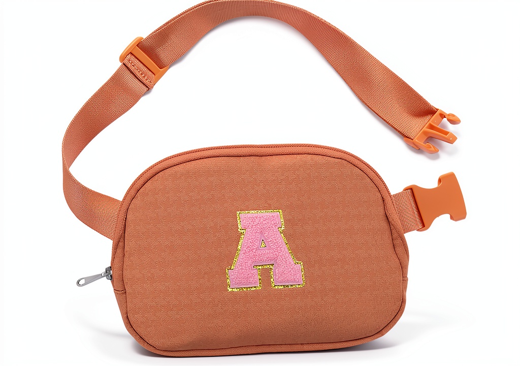Glratn Girls Fanny Pack with chenille letters being worn by child at playground