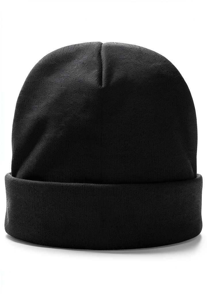 Black beanie hat with fleece lining on a person outdoors