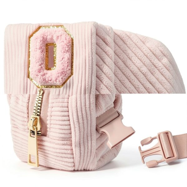Gitus Initial Patch Waist Pack Girls Corduroy Fanny Bag-3
