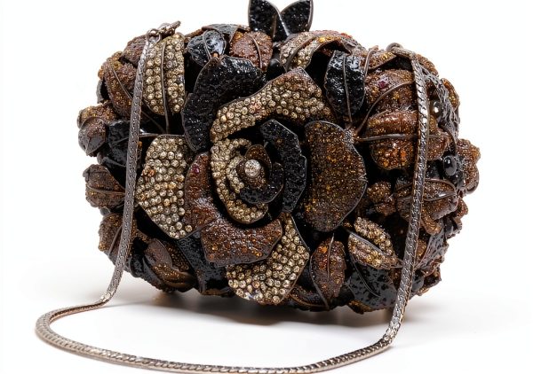 Rose Flower Evening Clutch Women Rhinestone Decorated-4
