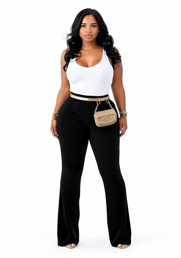 Ribbed Micro Flare Yoga Pants Womens Tummy Control Black-1