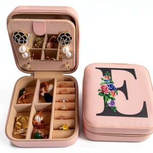 ZITEZHGO Jewelry Box Pink PU Leather Travel Organizer Women-0