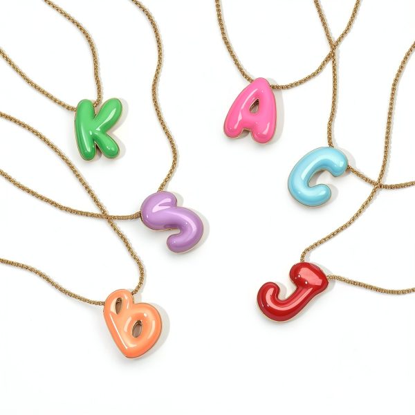Initial Necklace 14K Gold Plated Enamel Balloon Letter Women-5