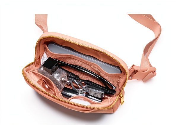 Coral Pink Gitus Initial Patch Waist Bag for Girls-4