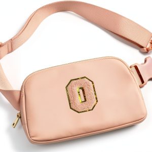 Coral Pink Gitus Initial Patch Waist Bag for Girls-0