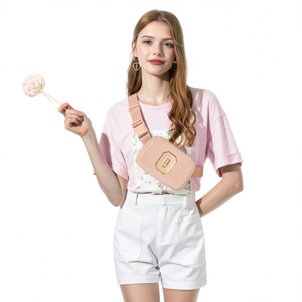 Coral Pink Gitus Initial Patch Waist Bag for Girls-1