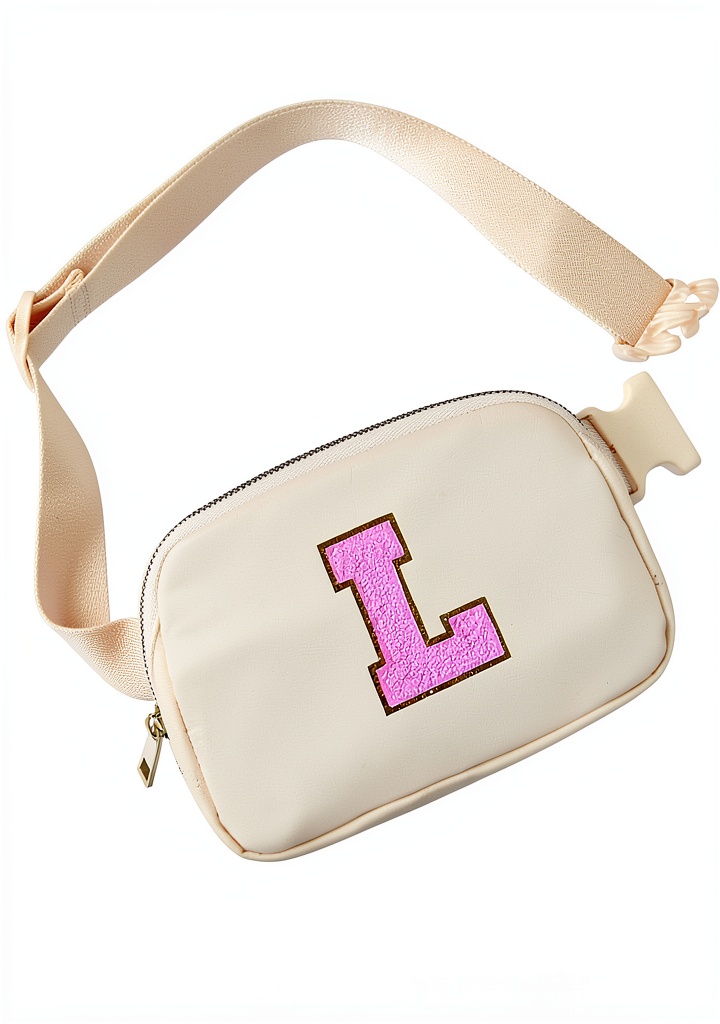 Girl wearing personalized fanny pack during a park outing