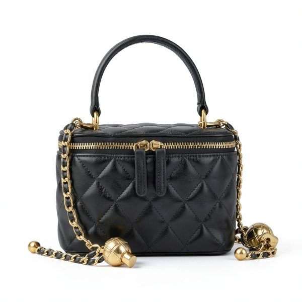 Lambskin Leather Women’s Crossbody Bag – Vintage Quilted Box Design,-3