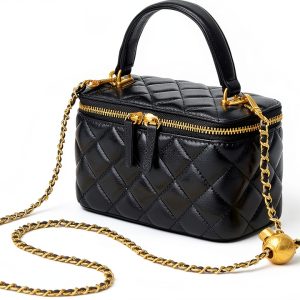 Lambskin Leather Women’s Crossbody Bag – Vintage Quilted Box Design,-0