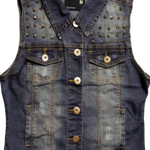 Studs Med Women Vest Medium Studded Sand Blast Indigo-0