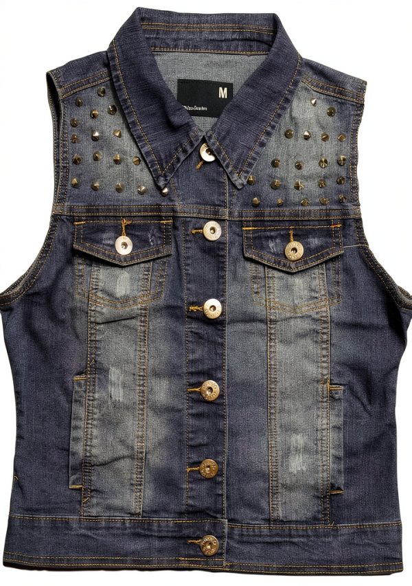 Studs Med Women Vest Medium Studded Sand Blast Indigo-0