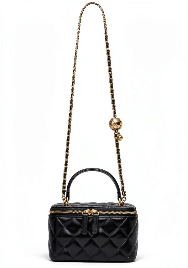 Lambskin Leather Women’s Crossbody Bag – Vintage Quilted Box Design,-6