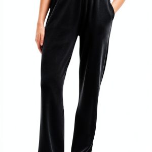 Desigual Women's Wide Leg Casual Pants Black Elastic Waist-0