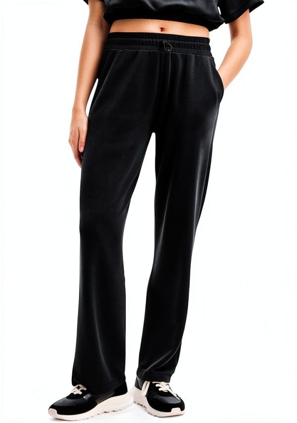 Desigual Women's Wide Leg Casual Pants Black Elastic Waist-0