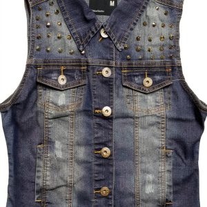 Indigo Women's Studded Medium Vest Sand Blast Finish - Model 40002-0