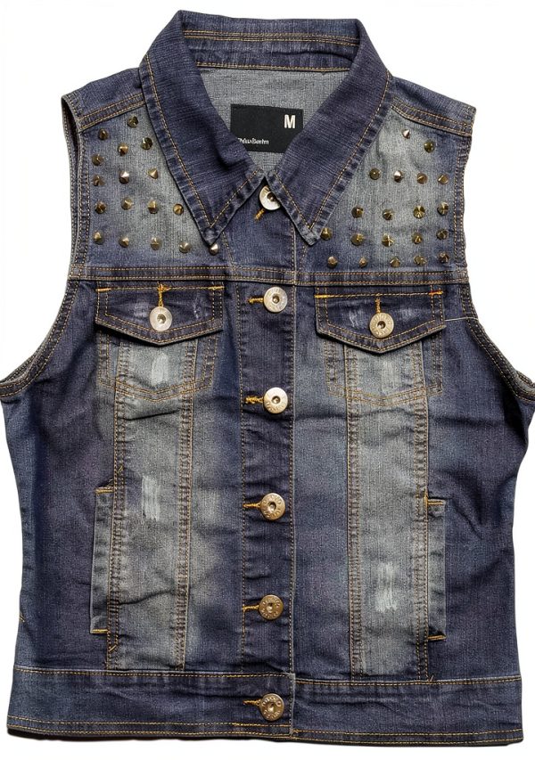 Indigo Women's Studded Medium Vest Sand Blast Finish - Model 40002-0