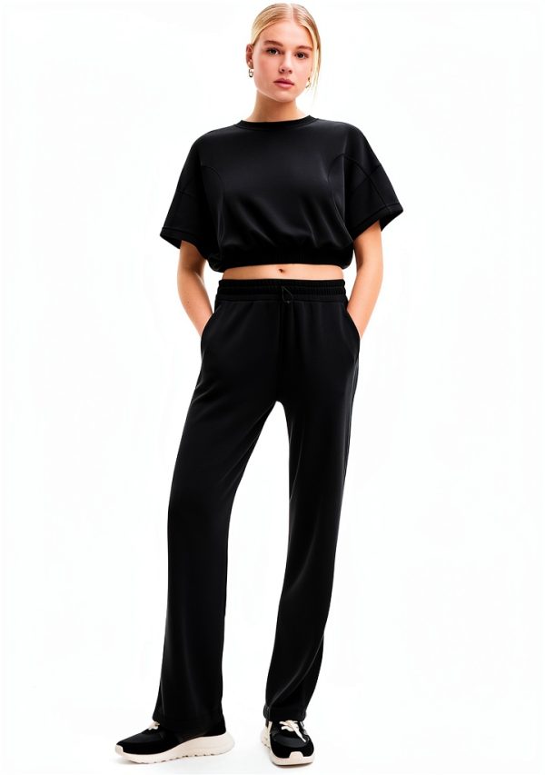 Desigual Women's Wide Leg Casual Pants Black Elastic Waist-3