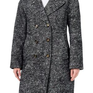 Pinko Women's Eprom Tweed Button Coat Dress Small Zz2 Nero Bianco-0