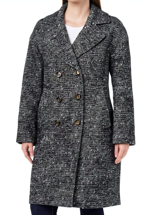 Pinko Women's Eprom Tweed Button Coat Dress Small Zz2 Nero Bianco-0