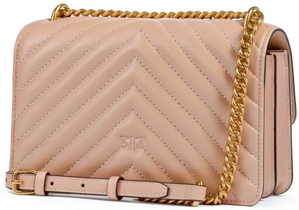 Pinko Love One Shoulder Bag Beige Leather Chevron Quilt, 21x13x5.5 cm-1