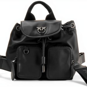 Pinko Damen Vagabond Backpack Mini Recycled Nylon Rucksack, Z99b_black Limousine Block Colour, 18 cm-0
