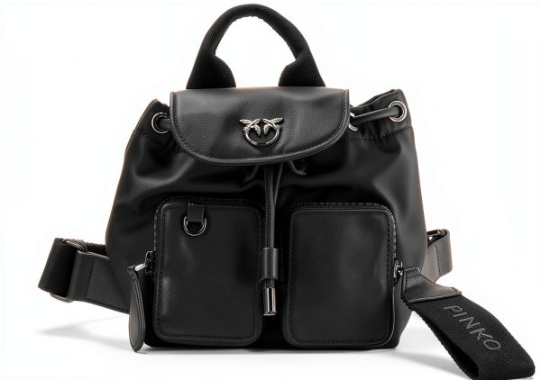 Pinko Damen Vagabond Backpack Mini Recycled Nylon Rucksack, Z99b_black Limousine Block Colour, 18 cm-0